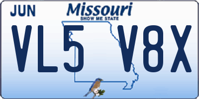 MO license plate VL5V8X