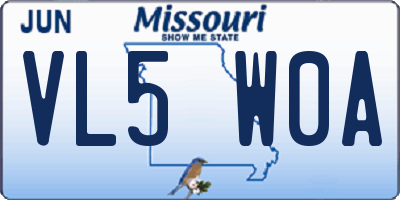MO license plate VL5W0A