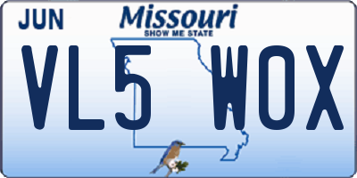 MO license plate VL5W0X
