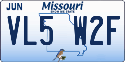 MO license plate VL5W2F
