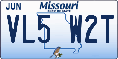MO license plate VL5W2T