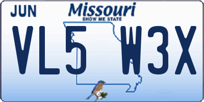 MO license plate VL5W3X