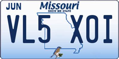 MO license plate VL5X0I