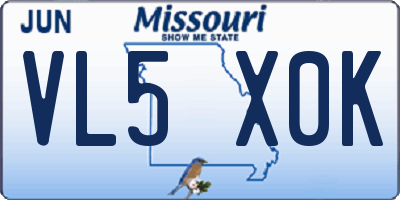 MO license plate VL5X0K