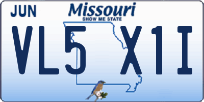 MO license plate VL5X1I