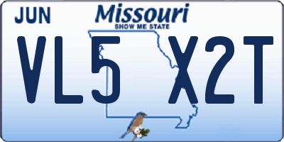 MO license plate VL5X2T
