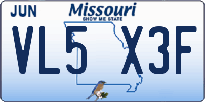 MO license plate VL5X3F