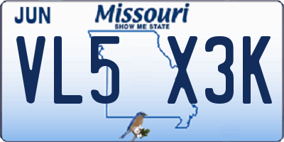 MO license plate VL5X3K