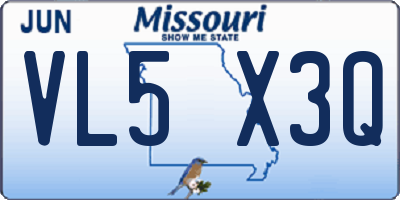 MO license plate VL5X3Q