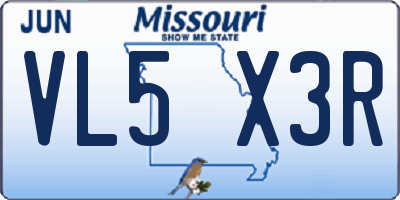 MO license plate VL5X3R