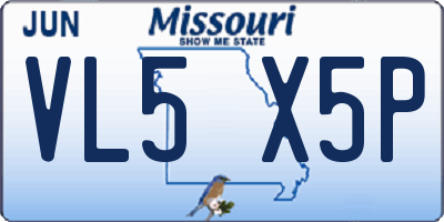 MO license plate VL5X5P