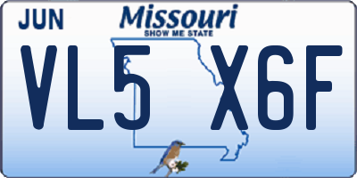 MO license plate VL5X6F