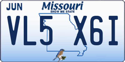 MO license plate VL5X6I