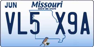 MO license plate VL5X9A