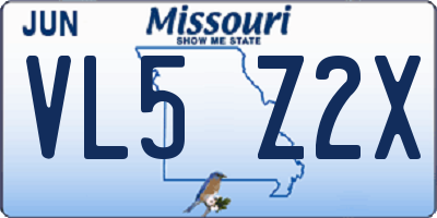 MO license plate VL5Z2X