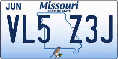 MO license plate VL5Z3J
