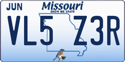 MO license plate VL5Z3R