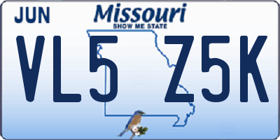 MO license plate VL5Z5K