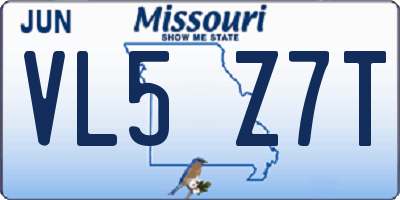 MO license plate VL5Z7T