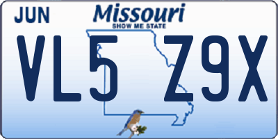 MO license plate VL5Z9X