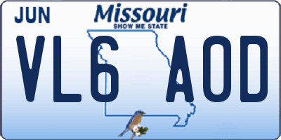 MO license plate VL6A0D
