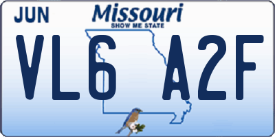 MO license plate VL6A2F