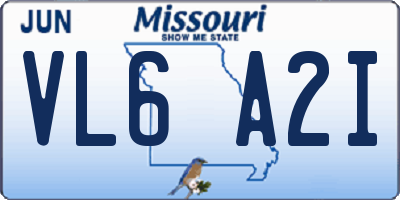 MO license plate VL6A2I