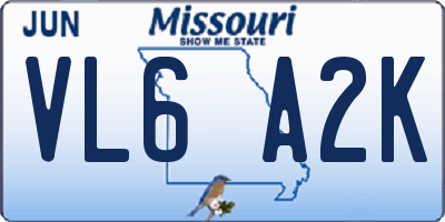 MO license plate VL6A2K