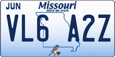 MO license plate VL6A2Z
