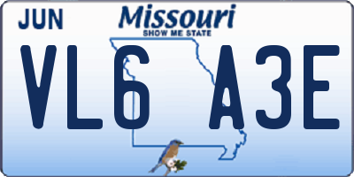MO license plate VL6A3E