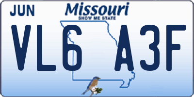 MO license plate VL6A3F