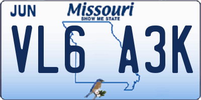 MO license plate VL6A3K