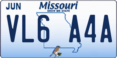 MO license plate VL6A4A
