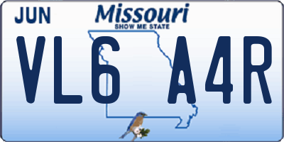 MO license plate VL6A4R