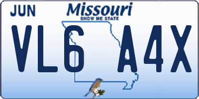 MO license plate VL6A4X