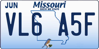 MO license plate VL6A5F