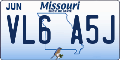 MO license plate VL6A5J