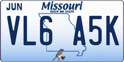 MO license plate VL6A5K
