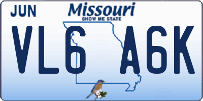 MO license plate VL6A6K
