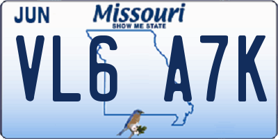 MO license plate VL6A7K
