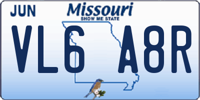 MO license plate VL6A8R