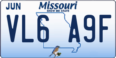 MO license plate VL6A9F