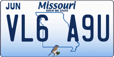 MO license plate VL6A9U