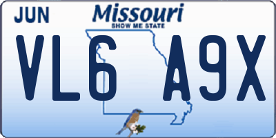 MO license plate VL6A9X