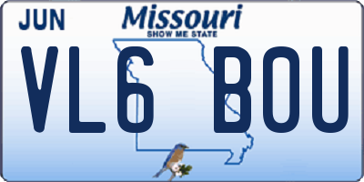 MO license plate VL6B0U