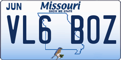 MO license plate VL6B0Z