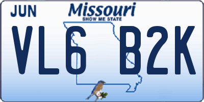 MO license plate VL6B2K