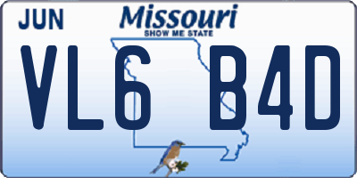 MO license plate VL6B4D