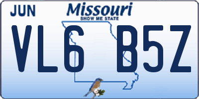 MO license plate VL6B5Z