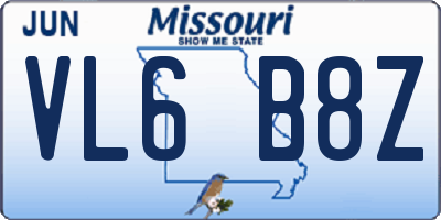 MO license plate VL6B8Z